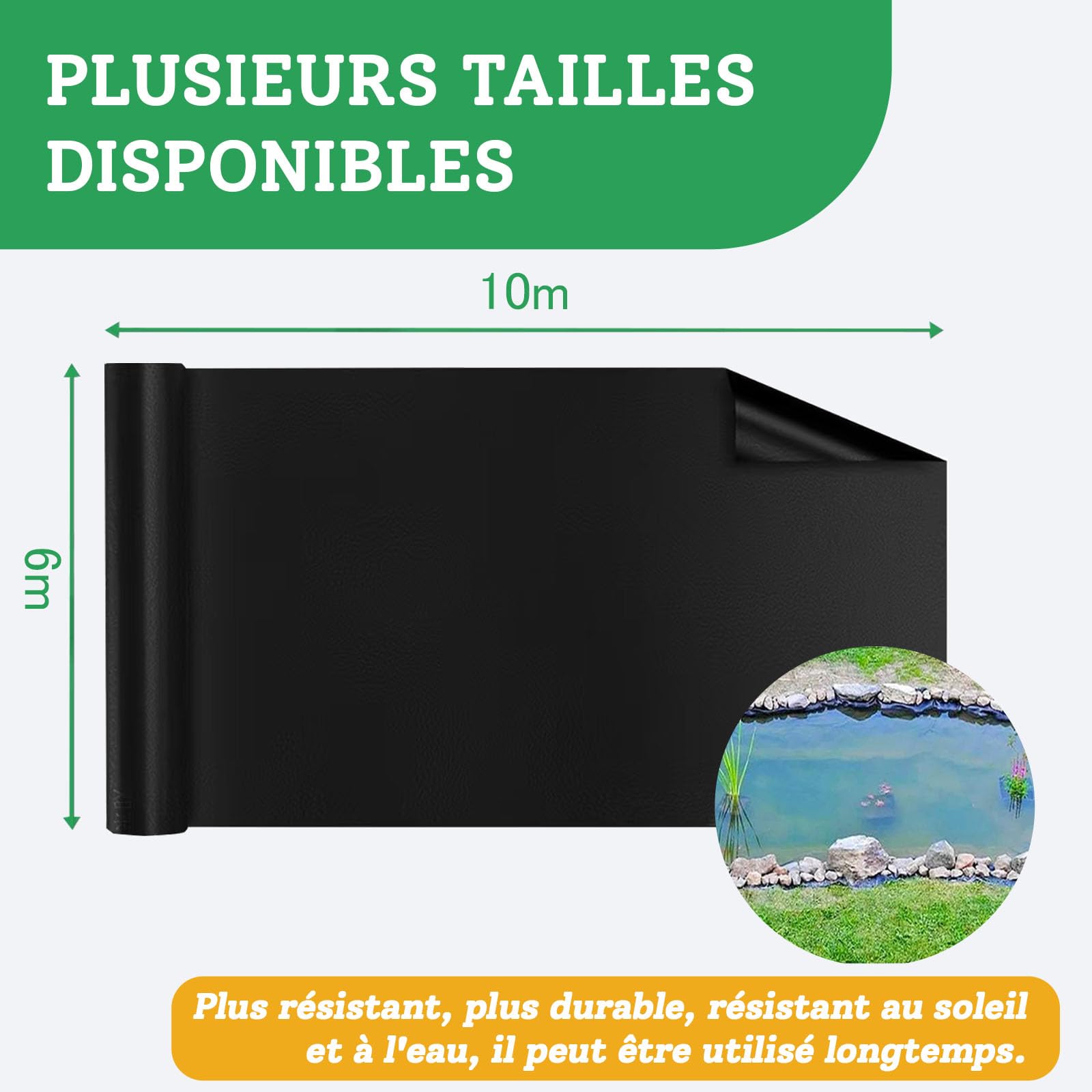 Telo per laghetto in PVC, 9 x 9,5 m, flessibile, in polietilene, resistente agli strappi, per laghetti, cascate da giardino, fontane e giardini tic