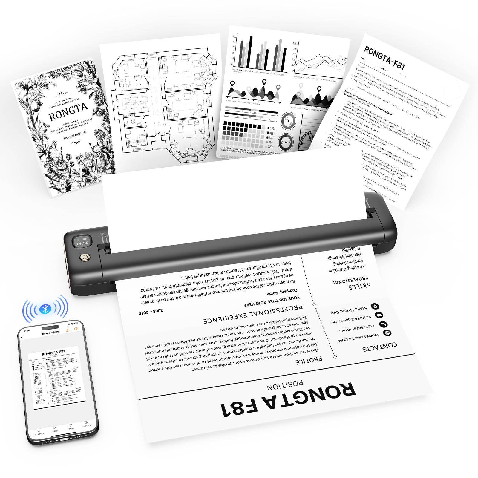 Rongta Portable Printers Wireless for Travel Bluetooth Mobile Printer Thermal Inkless Printer for School Office Home Use Compatible