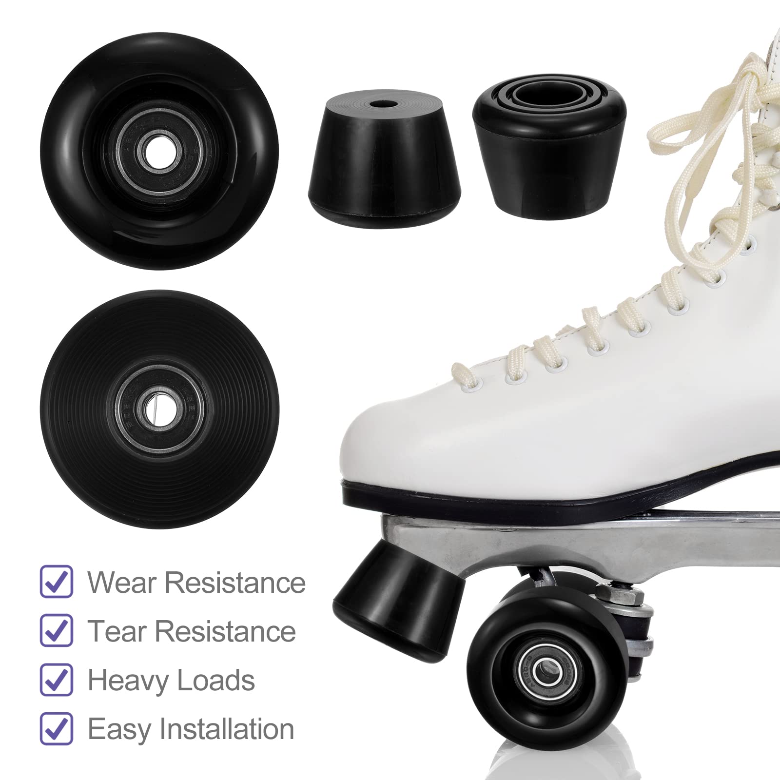 PATIKIL 58mm x 32mm Patines Ruedas con Rodamientos Duraderos, Patineta Frenos, Deterioro-Resistente PU Ruedas Reemplazos para Quad Patines y Monopatín - 1 Juego (Negro)