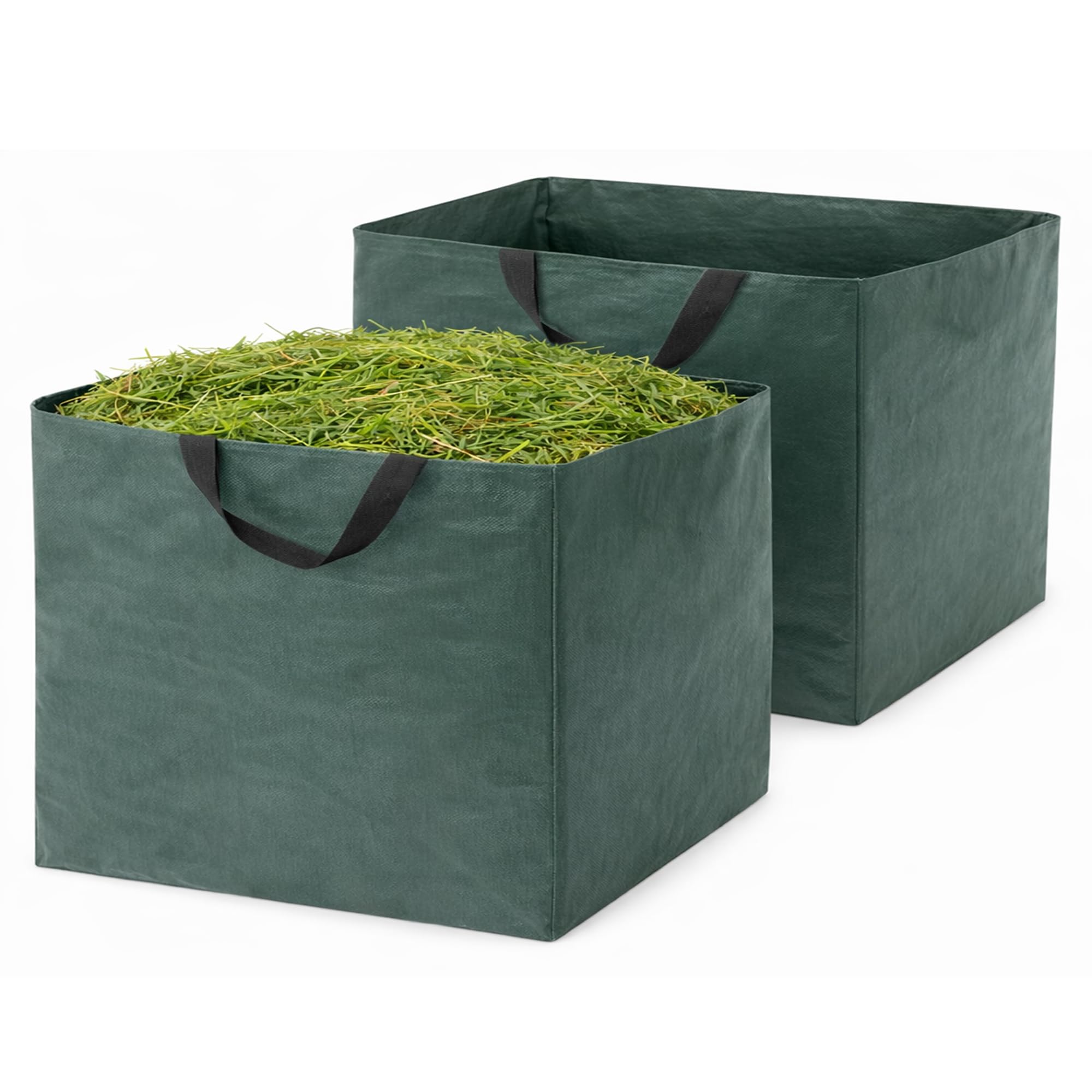 Pack of 2 Heavy Duty Garden Waste Bags - 150L Reusable Waterproof Garden, Rubbish Sacks with Handles, Tear-Resistant, Collapsible, For Grass Trimmings, Leaves, Indoor Storage Bags (2pk - 150L Bags)
