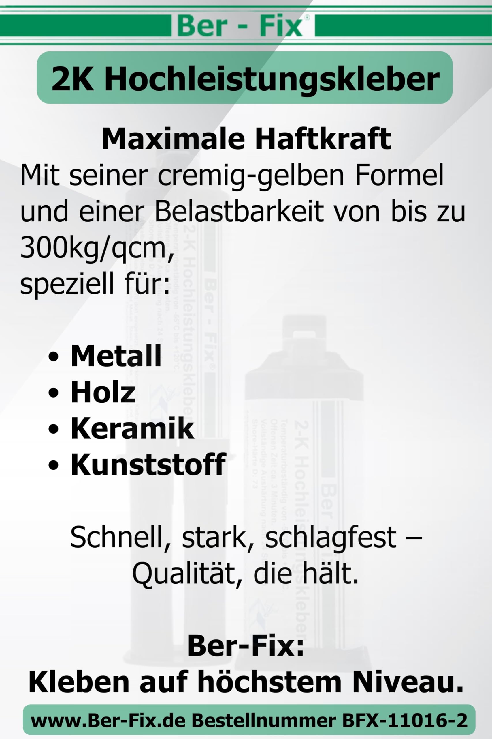Ber-Fix Hochleistungskleber 2K MMA 30 Min 2x50g + 12 Düsen + Pistole