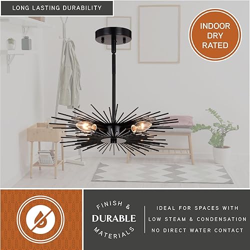 Miniatura 5 de VAXCEL Nikko - Lámpara de techo semiempotrada moderna de 16 pulgadas de ancho, color negro de mediados de siglo