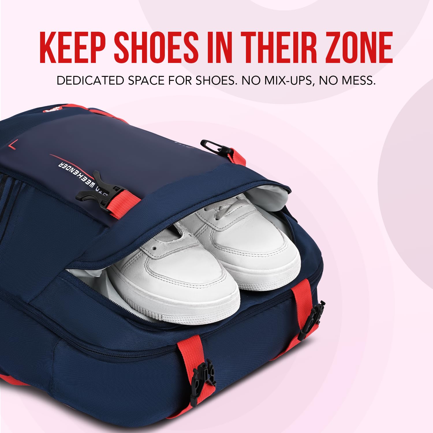 Skybags Porto Weekender 40L Backpack 2 Compartments| Durable Fabric| Padded Laptop Protection Bag (Upto 17-Inch) | Shoe Pocket, Multiple Spacious Pockets | Office, Casual & Outdoor| Unisex| Navy 3