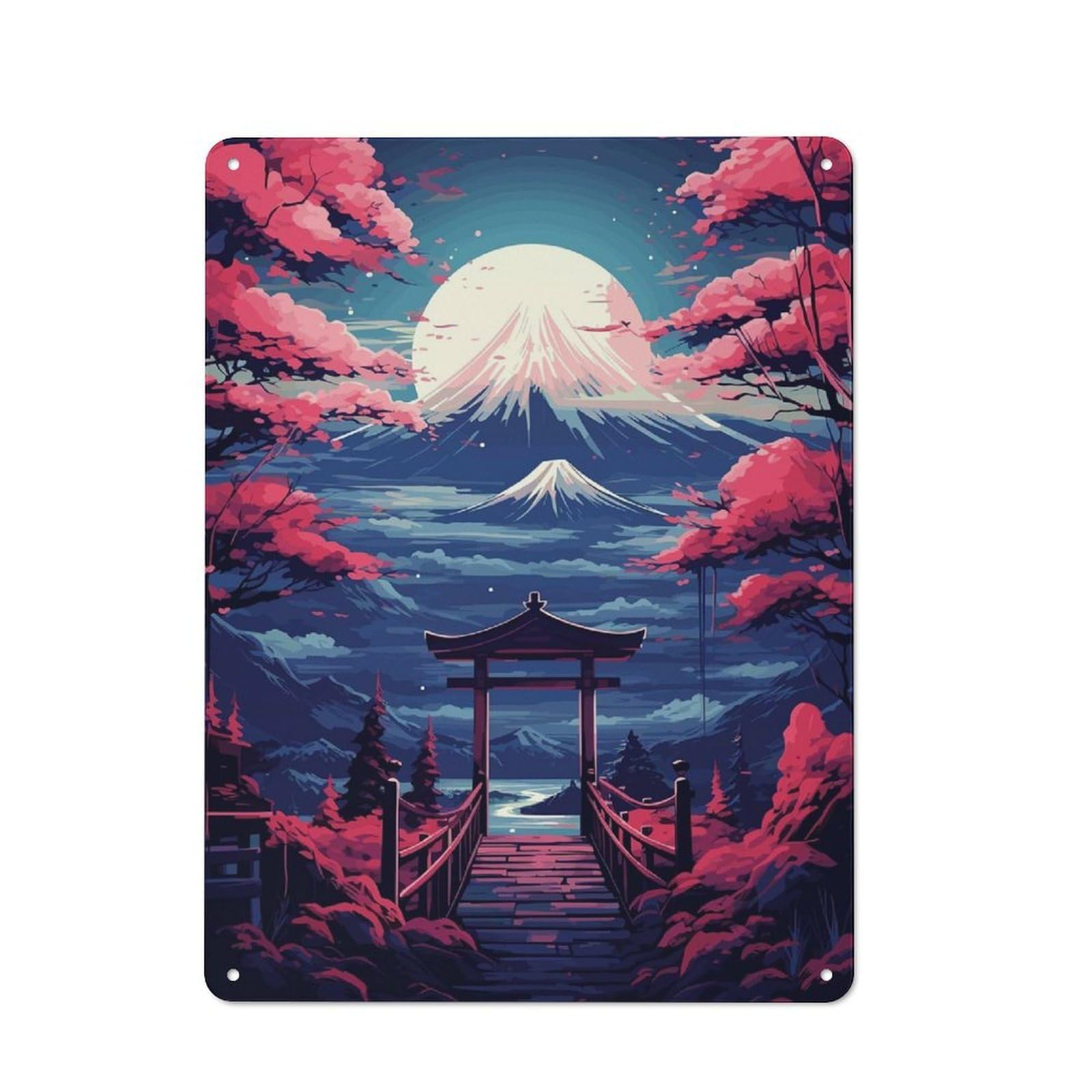 Junmoney Japanese Landscapes Warehouse Style Metal Wall Decor 40X30cm, Industrial Metal Sign For Workspace, Cafe, Hallway Or Garage