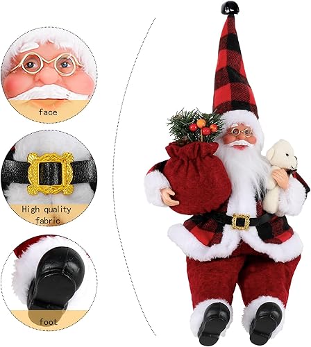 Miniatura 3 de AnyDesign Christmas Sitting Santa Hand Crafted Cute Chic Santa Claus Figurines Doll with Gift Bag and Little Bear Christmas Decoration for Home
