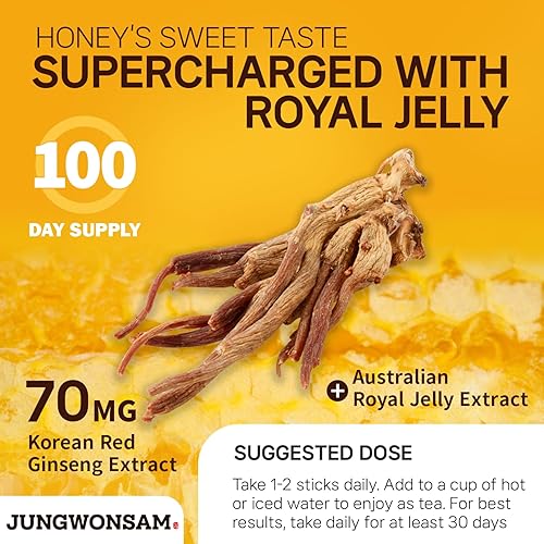 Miniatura 7 de Extracto de ginseng rojo coreano de 6 años y miel real  100 barras  Sabor dulce  70 mg de ginseng, 15% miel australiana  Energía, enfoque, fatiga,