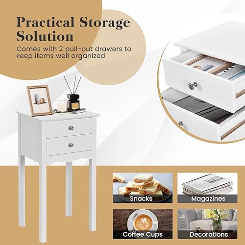 Miniatura 9 de Giantex Mesa auxiliar de 2 piezas con 2 cajones, mesita de noche, mesa decorativa multiusos, sala de estar, dormitorio, muebles para el hogar (2,