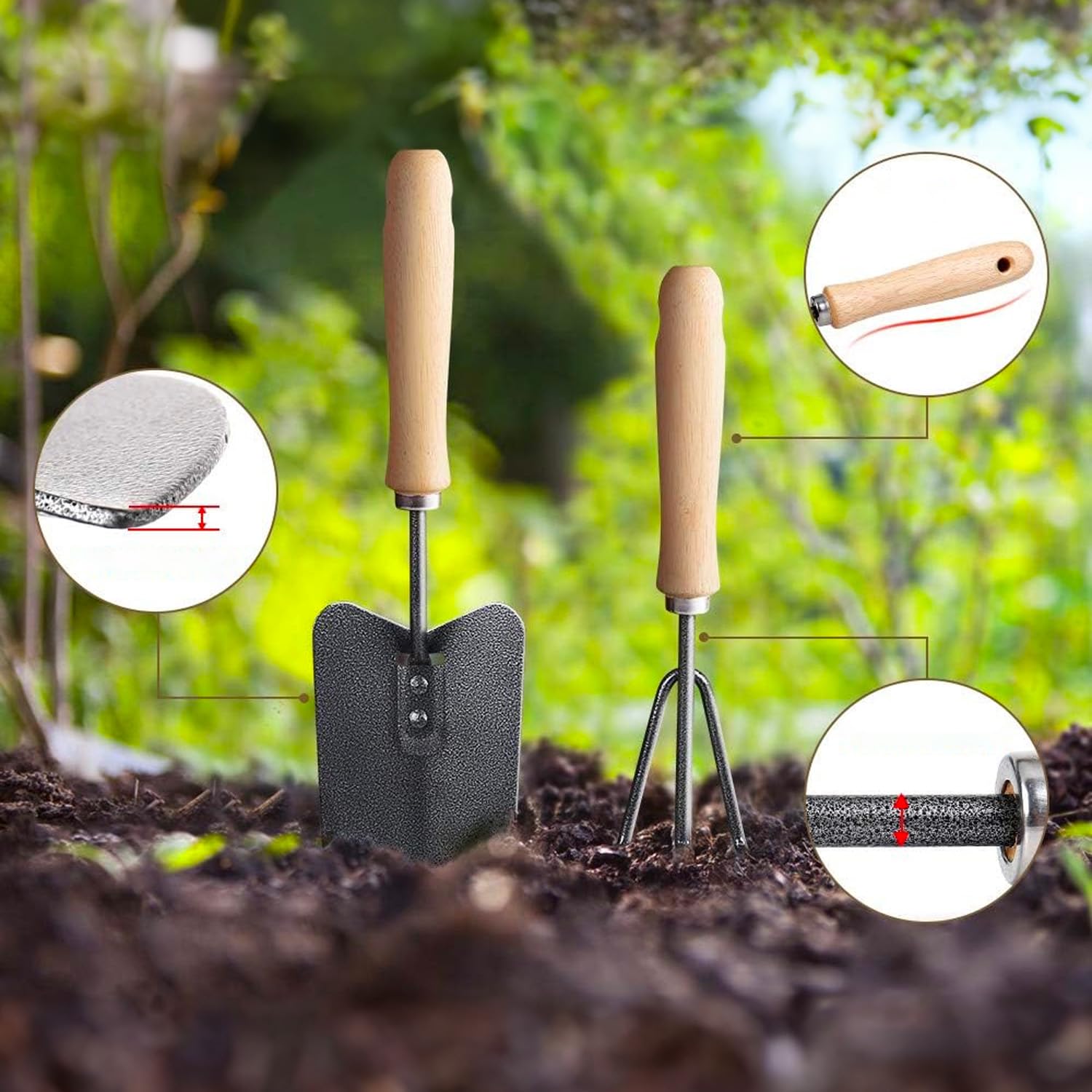 Avilia Cesto con Attrezzi per Giardinaggio - Set Completo con Rastrello e Palette, Ideale per la Cura del Giardino, 22x22x35 cm