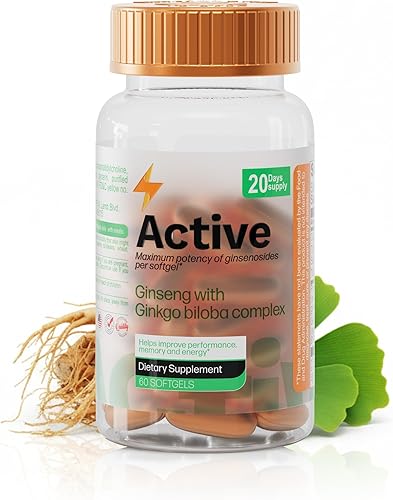 Panax - Extracto de ginseng de 200 mg y complejo de ginkgo biloba de 80 mg, 60 cápsulas blandas, fórmula energética y concentración, suplemento de