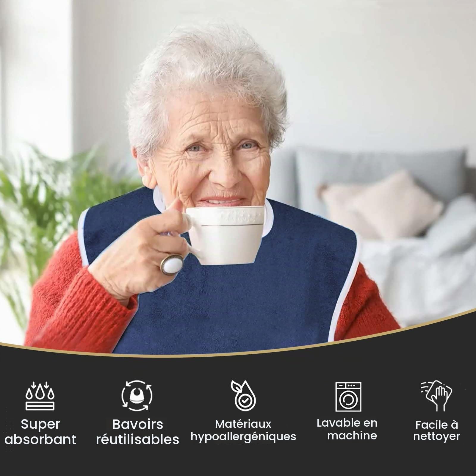 2 Pièces Bavoirs de Salle à Manger pour Adultes, Bavoirs en Tissu éponge, Protection en Tissu éponge, Protecteurs de Vêtements et Bavoirs pour Hommes, Ffemmes, Personnes âgées Handicapées