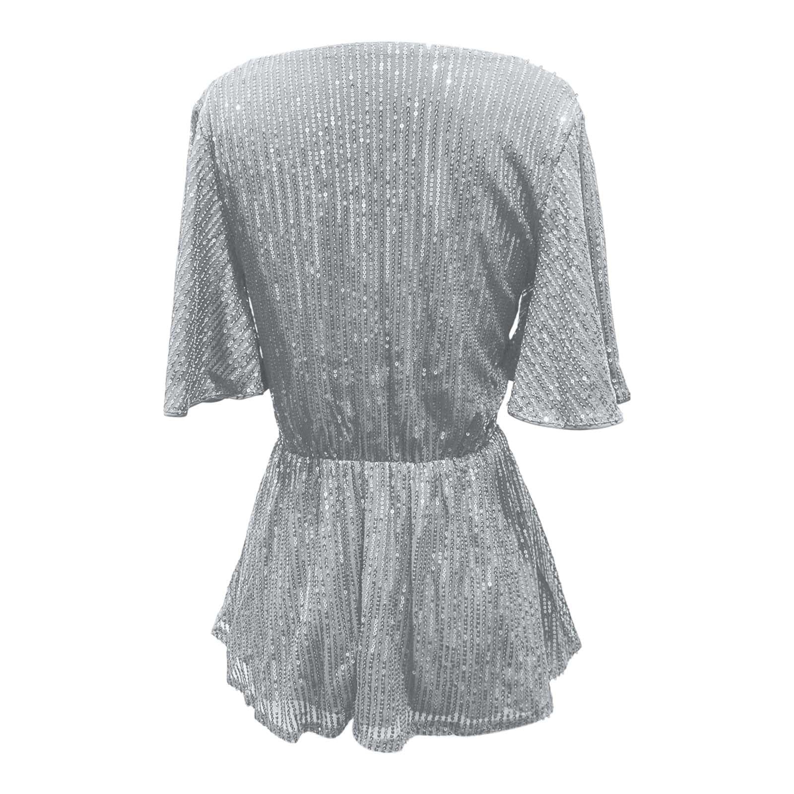 Generisch Top brillante para mujer, parte superior con purpurina, blusa de fiesta, blusas y túnicas, elegante jersey de Navidad, cuello en V, traje de Nochevieja