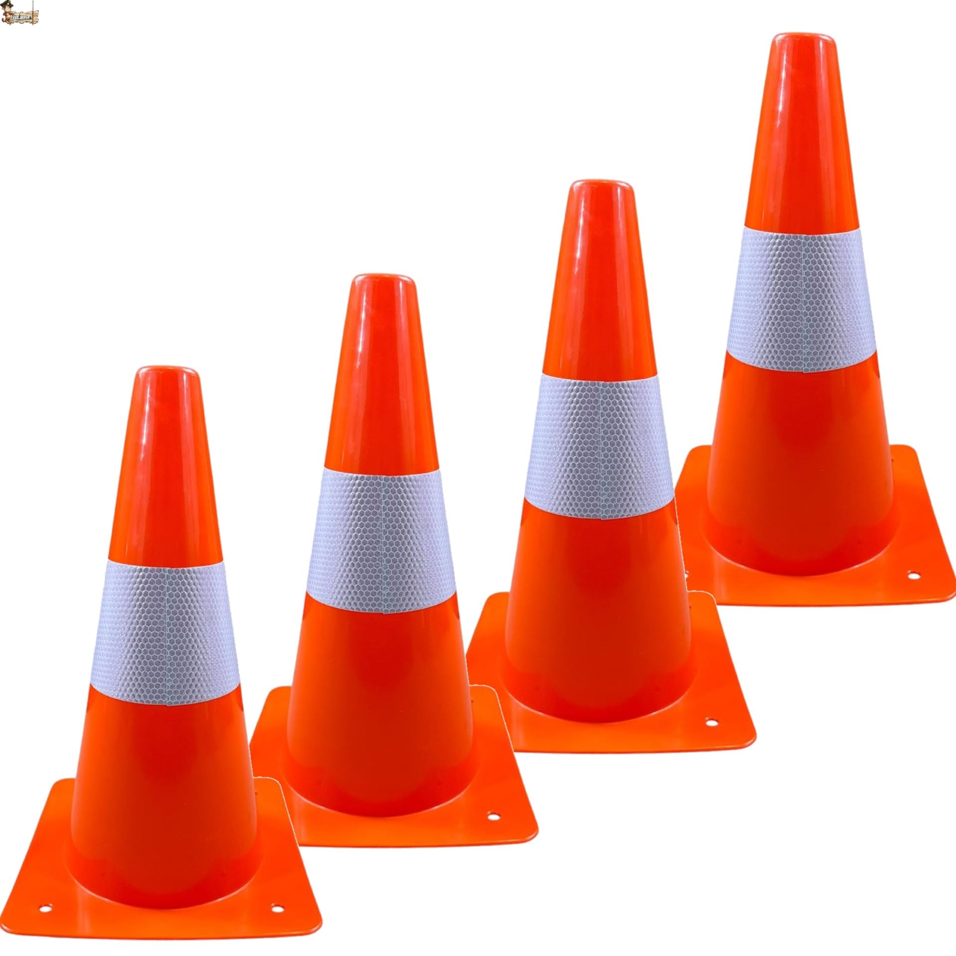 BricoLoco.com Cono señalización pequeño 30 cm. ¡PACK 4 uds.! Cono deportivo para deporte, slalom, entrenamiento, fútbol. Cono de tráfico naranja con banda reflectante (4)