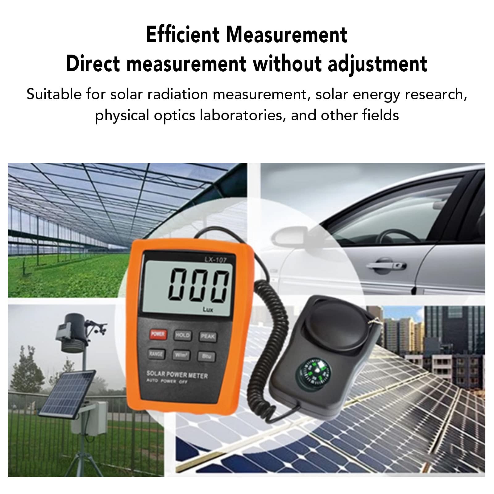 Medidor de Energía Solar, Digital Solar Poder Metro Medidor de irradiancia solar, 2000 W/㎡, 634BTU Medidor de Radiacion Solar Medidor UV Medidor de luz solar Medidor de Radiación de Energía Solar