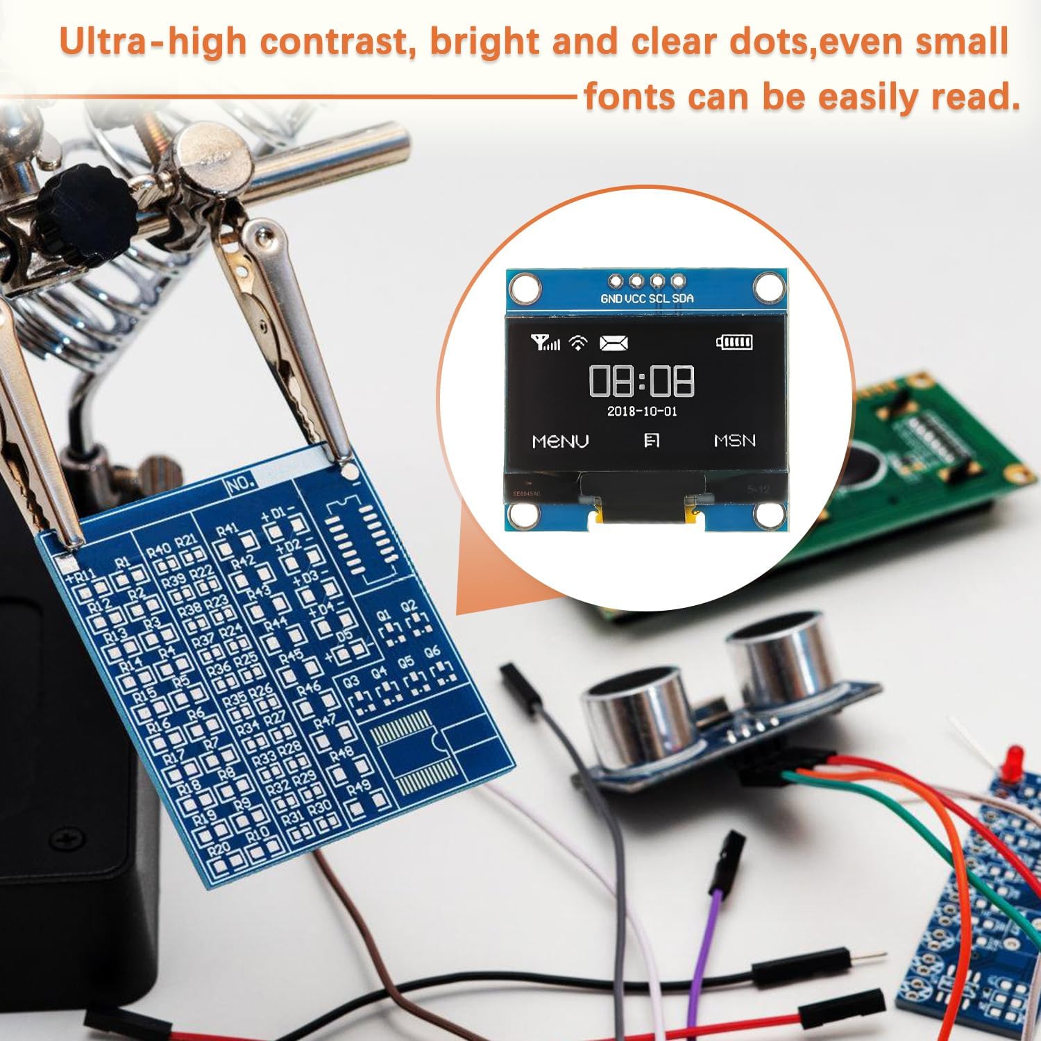 1.3 Inch I2C IIC OLED Display Module 128x64 Pixel Mini Self-Luminous Display Screen Board for Arduino Projects Raspberry Pi with Wire(3Pack White)