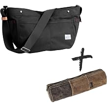 GOOTIUM Canvas Crescent Bag with Waxed Canvas Pouch Set, High-Density Crossbody Shoulder Bag & Vintage Zippered Stationery Pencil Organizer Case for Daily Commute