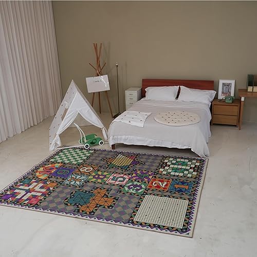 Miniatura 4 de Alfombra de juego jumbo 7 en 1 para niños, alfombra de actividades plegable de 79 x 59 pulgadas con remolacha, ajedrez, ludo y más, alfombra