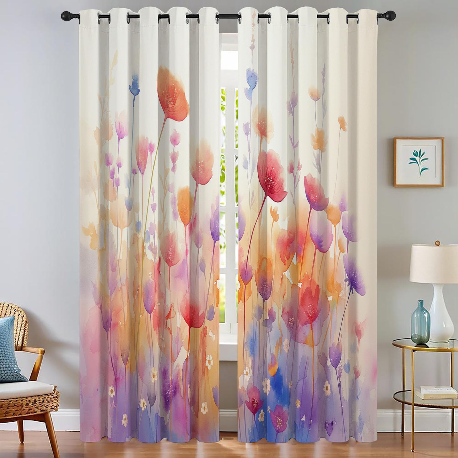 Rideaux thermiques occultants à oeillets motif fleurs de printemps