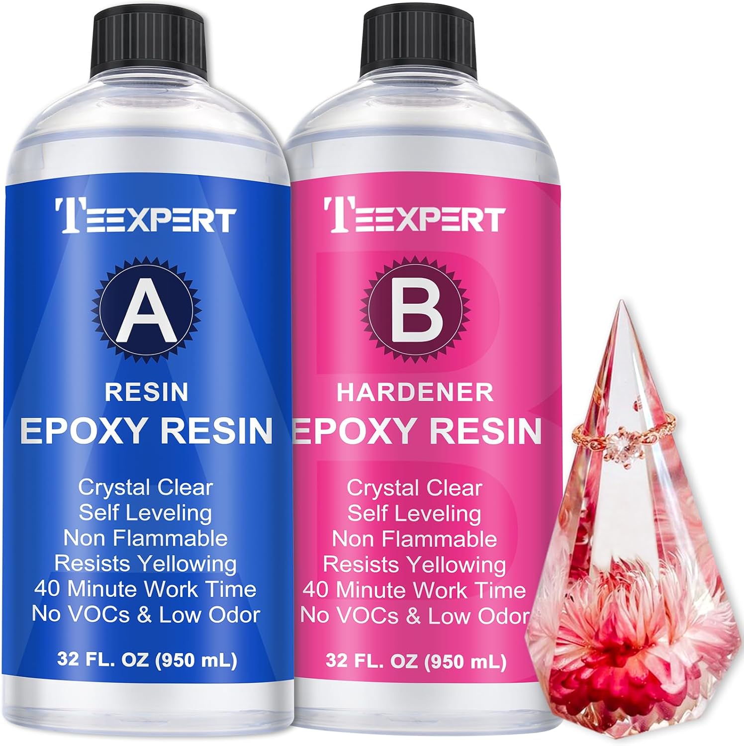 Teexpert Epoxy Resin Crystal Clear Kit 64oz Epoxy Resin Clear Crystal