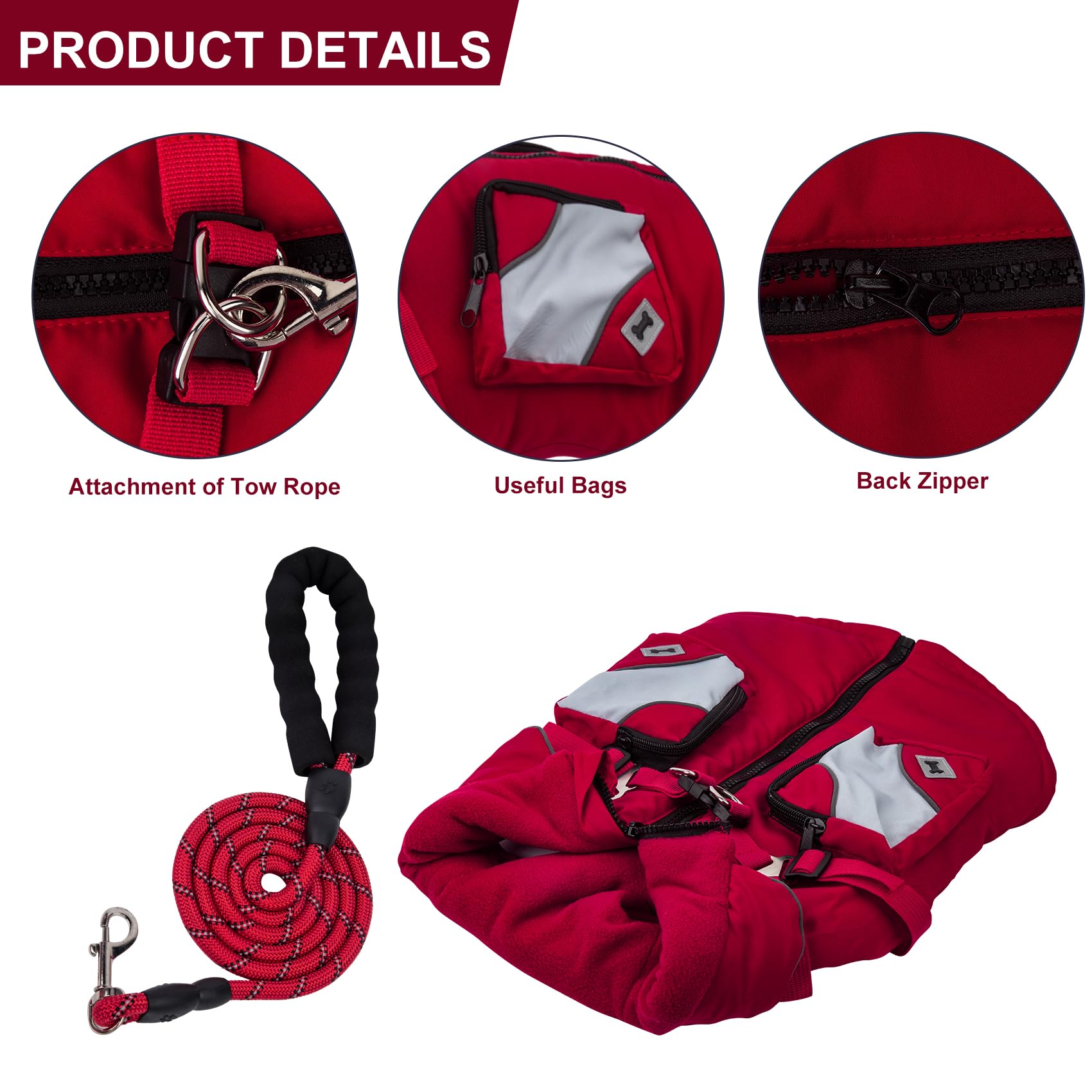 Vestiti per Cani, Cappottino Invernale per Cane di Piccola Taglia con Guinzaglio, Regalo di Cappotto Cane（XL,rosa）