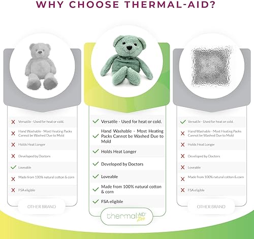 Miniatura 3 de Thermal-Aid Zoo - Hunter The Green Bear - Almohadilla térmica para aliviar el dolor en frío y caliente para niños, para microondas y almohadilla de