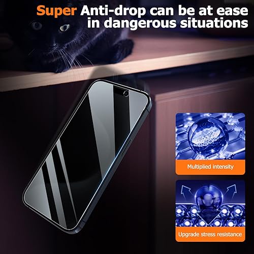 Miniatura 4 de LYWHL Protector de pantalla de privacidad para iPhone 15 Pro Max, paquete de 3 accesorios antiespía de vidrio templado con 3 protectores de lente de