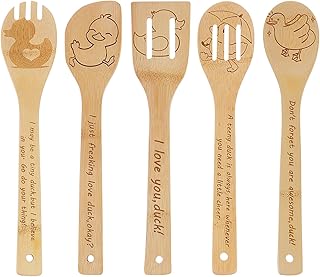 5PCS Duck Wooden Cooking Spoons Set Duck Gifts for Women Kitchen Decor Bamboo Cooking Utensil Spoons for Housewarming Wedding Anniversary Thanksgiving Christmas Gifts Mom Women