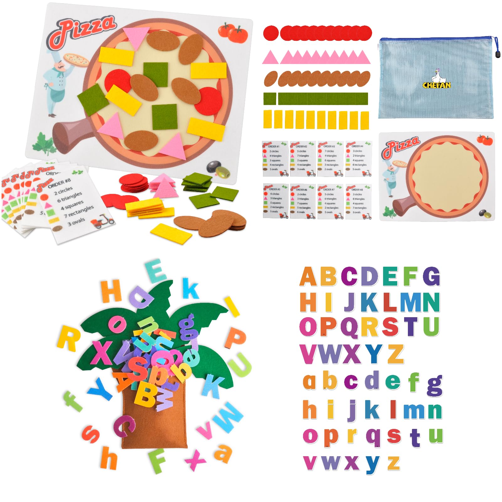 CHEFAN Pizza Counting Toddler Toys and Felt Letters Tree