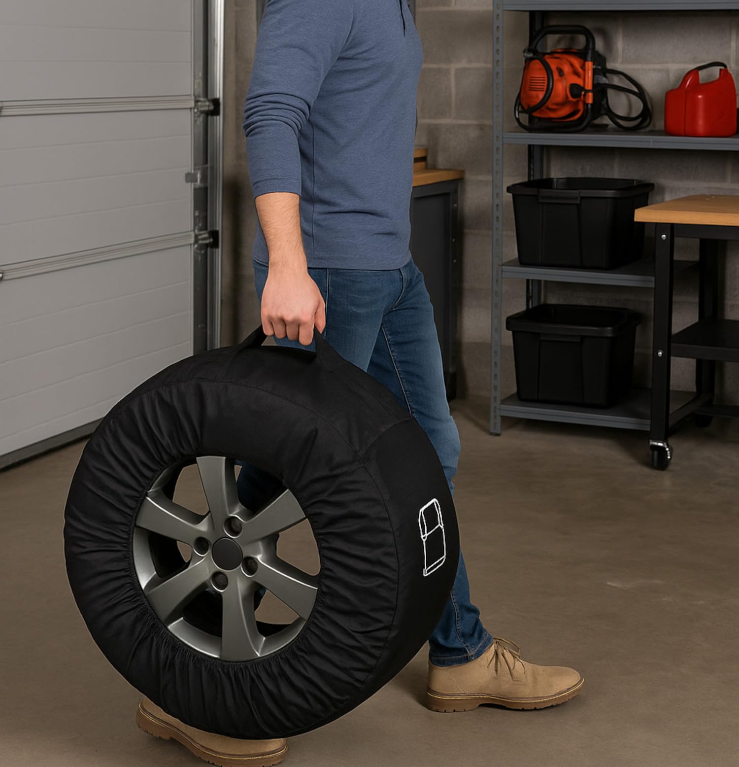 4x Reifenschutzhülle – strapazierfähige Reifenhüllen Set aus Polyester für Sommer- & Winterreifen bis 280 mm Breite, 76 cm Ø – Reifenaufbewahrung tasche mit Tragegriff