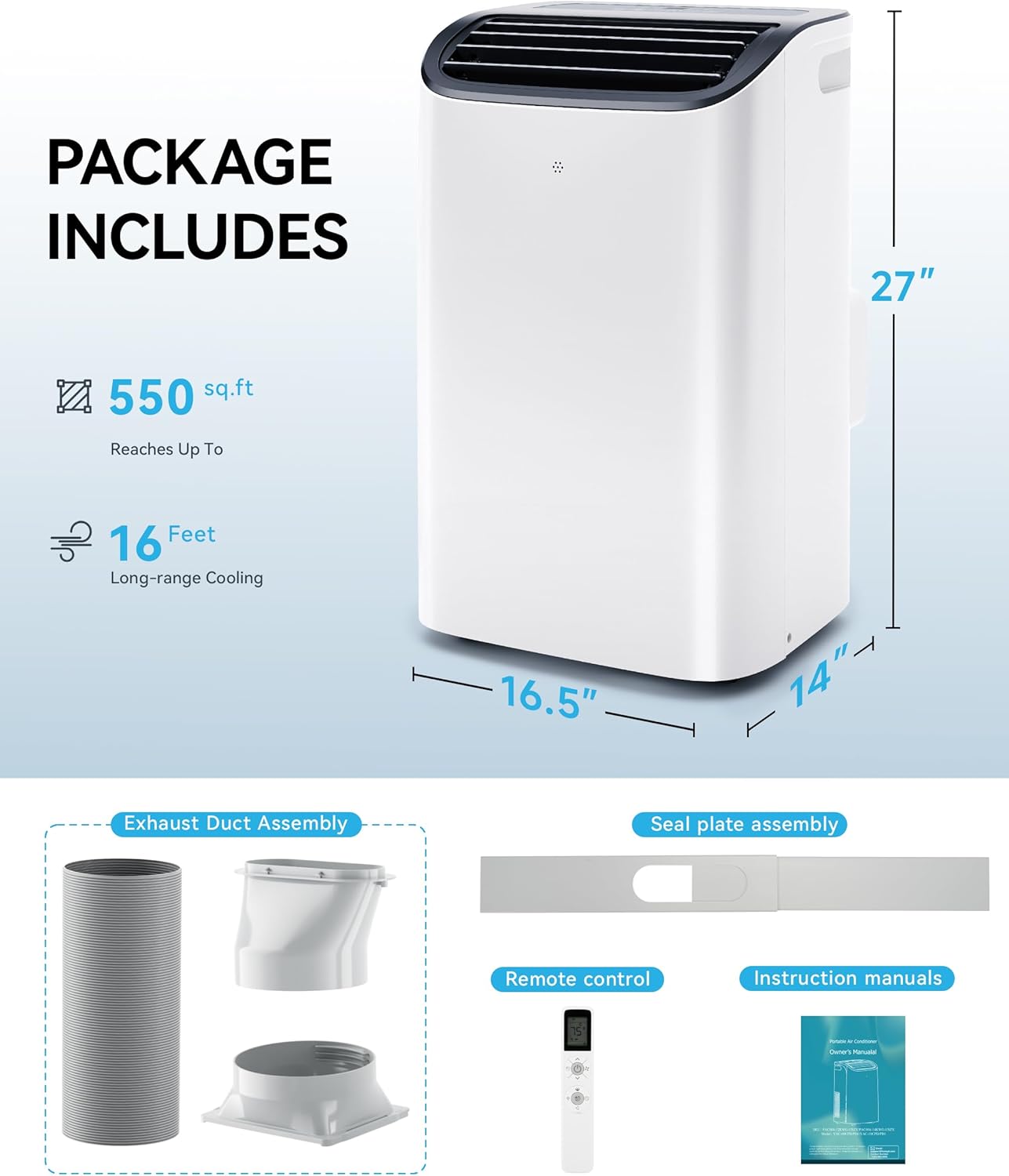 12000 BTU Portable Air Conditioners Cools up to 550 Sq.ft, Auto-Evaporation Quiet AC Unit with Smart Sleep Mode, 24H Timer, 4-in-1 Air Cooler with Remote for Family, Bedroom