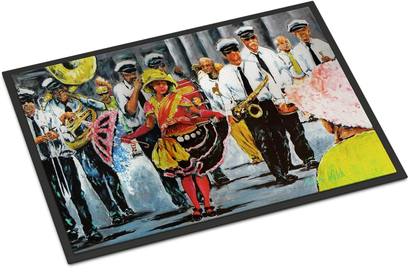 Caroline's Treasures MW1224MAT Dancing in The Streets Mardi Gras Doormat 18x27 Front Door Mat Indoor Outdoor Rugs for Entryway, Non Slip Washable Low Pile, 18H X 27W