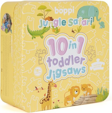 10 en 1 Puzle Progresivo para Niños de 18 meses en adelante – puzle de animales de la selva / Juguetes de desarrollo infantil - Puzle de Safari en la selva por boppi hecho con cartón 100 reciclado.