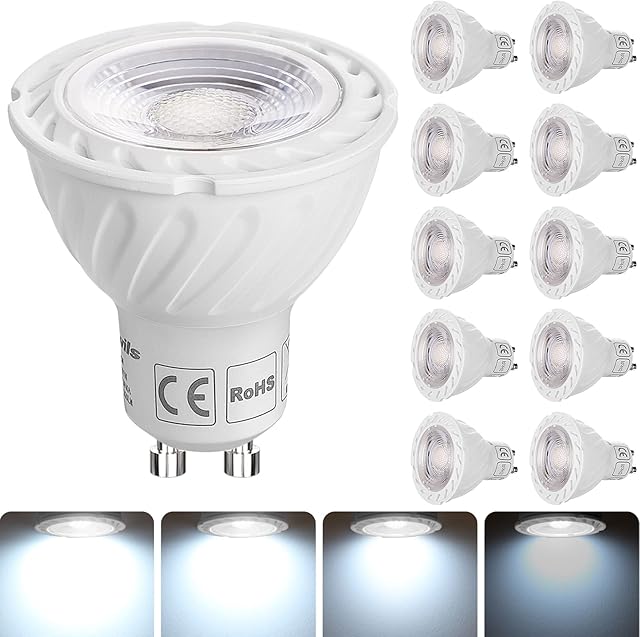 DEWENWILS 10 Pack Dimmable GU10 LED Bulbs, Cool White 6000K, 5W(50W Equivalent), 38° Beam Angle LED Spot Lights for Ceiling, 350LM Energy Saving Light Bulbs, CRI 80+, LED Lights for Bedroom