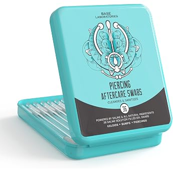 Base Labs Anti-Celoid Swab Piercing Care Swab for Wound Disinfection of Piercings Gentle Sterile Saline Solution for Wound Care of Ear Nose Navel and Body Piercings 40 Swabs