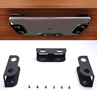 BYMECOST Under Desk Laptop Mount - Metal Holder for MacBook, Mac Mini, Router Up to 1.37" Thick, Anti-Scratch Silicone, Black
