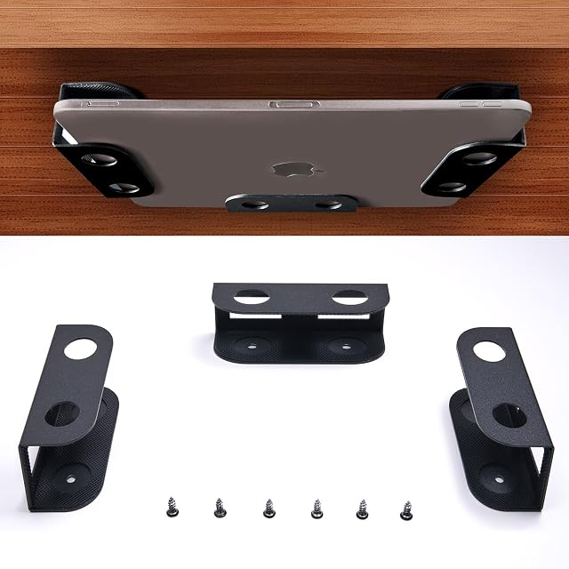 BYMECOST Under Support de rangement pour ordinateur portable de bureau, porte-dispositif de sous-position en métal, pour appareils jusqu'à 1.37" Épais, MacBook, Mini, Clavier, routeur, avec silicone anti-rayure (noir)