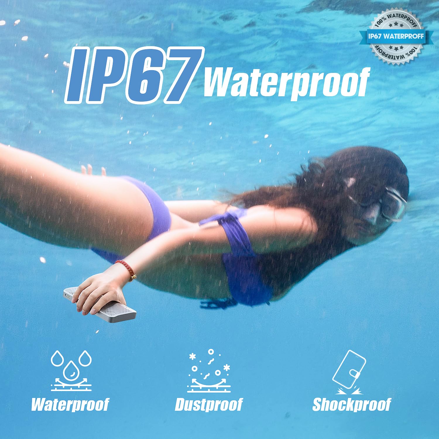 Tragbarer Bluetooth Box, IPX7 wasserdicht, 1.65cm Ultradünner Musikbox, TWS Pairing, Magnetische kabelloser Outdoor Speakers mit Bluetooth V5.1 für Phone, Draußen, Camping und Wandern