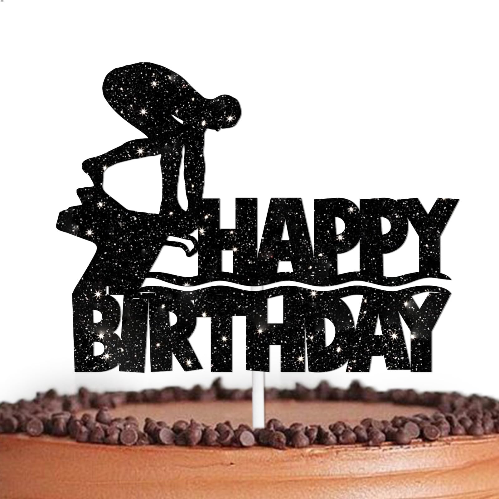 Black Glitter Happy Birthday Cake Topper Swim Team Swimming Dive Theme Decor Supplies Men Women Happy Birthday Party Decorations