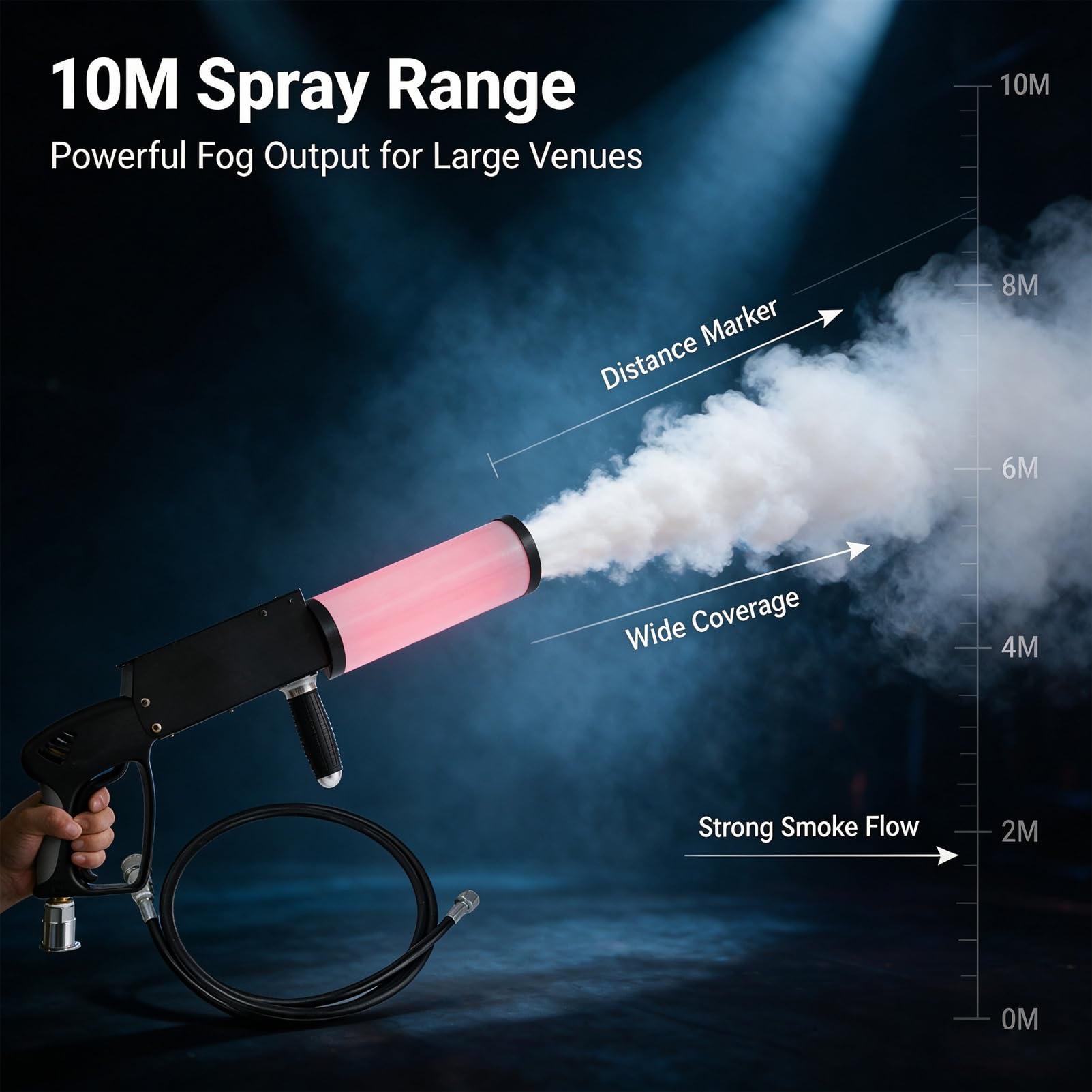 Ręczny Pistolet Do Mgły, światła Led, Wąż Gazowy 3m, Zasięg Rozpylania 10 M | Zamgławiacz, pistolet dymny, metalowa obudowa z materiałem akrylowym na imprezę w klubie nocnym, efekty DJ-skie(black)