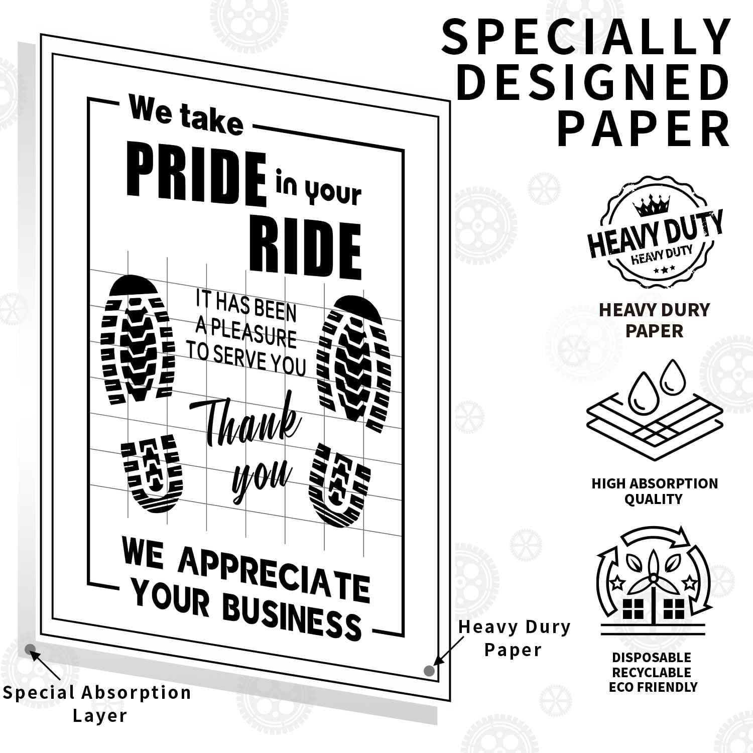 50Pcs Paper Floor Mats for Cars, Disposable White Automotive Floor Mats Kraft Paper, Waterproof Car Foot Pads Protective Papers, Thank You Mats for Car Detailing, Auto Dealership (20" x 16") - Image 2