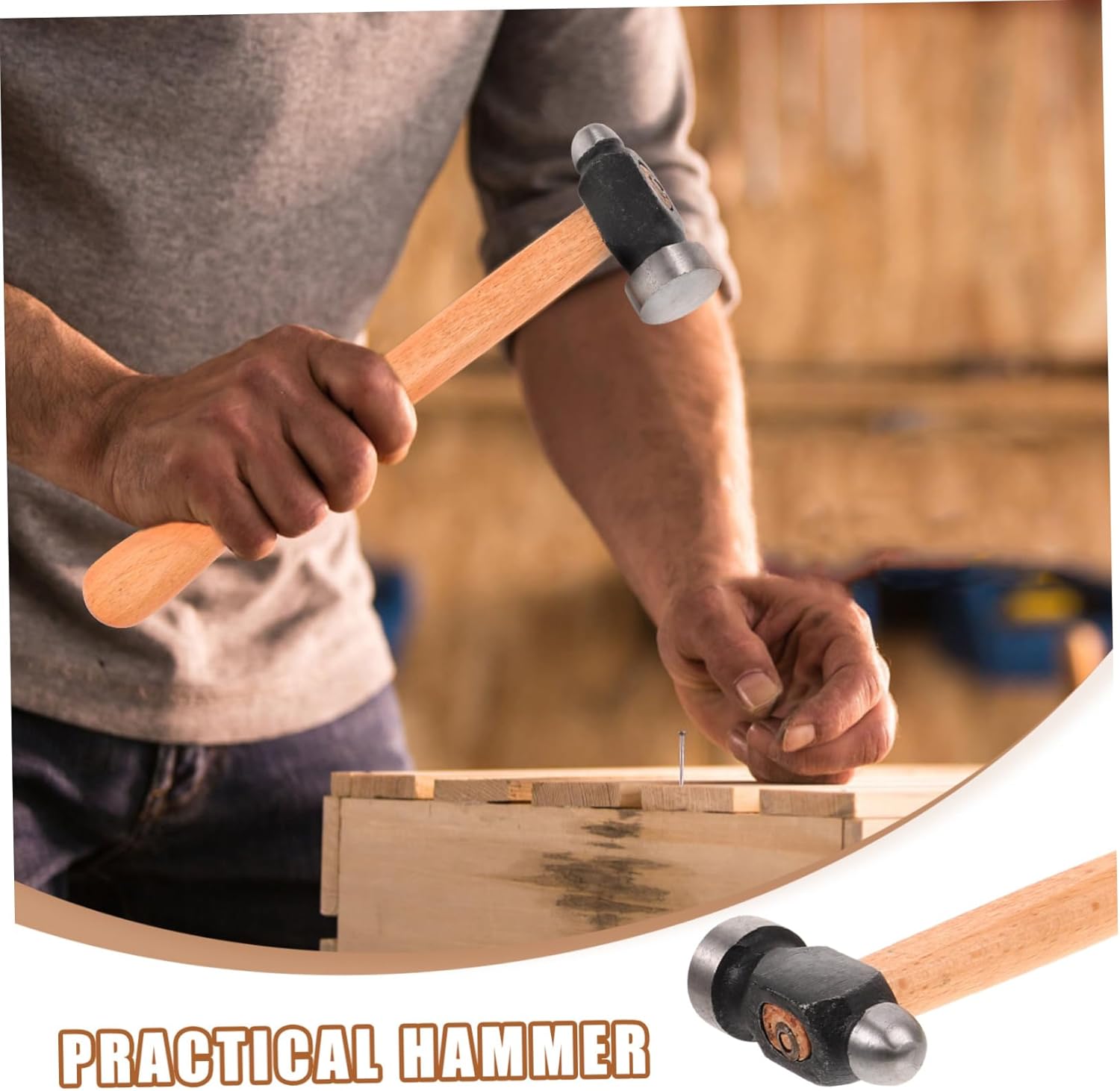 DOITOOL 4pcs Ergonomic Long Handle Craft Hammer for Furniture Woodworking Tools