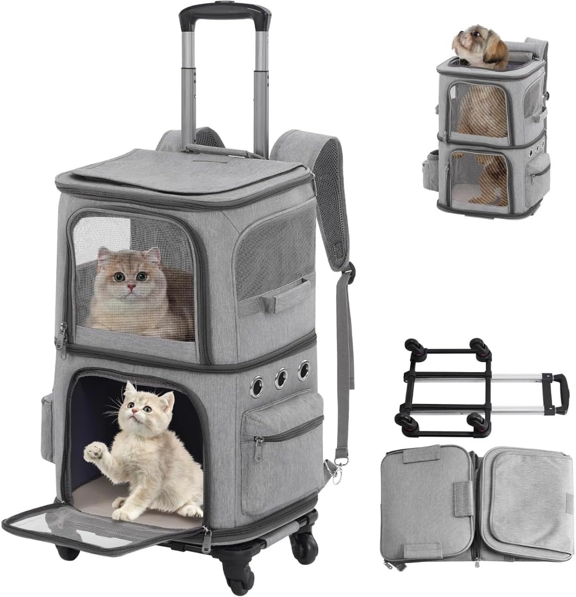 Figodayペットポータブルバックパックトロリー-猫/犬の旅行/入院/災害避難に適したリュックサック&amp;ホイールデザイン大容