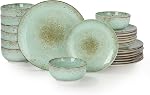 Sweejar Dinnerware Sets Service for 4, 12 pcs Porcelain Plates and Bowls for Dinner, Housewaring Gift, Chip and Scratch Resistant Dish Set, Handmade Dishwasher and Microwave Safe Plate Set, Green