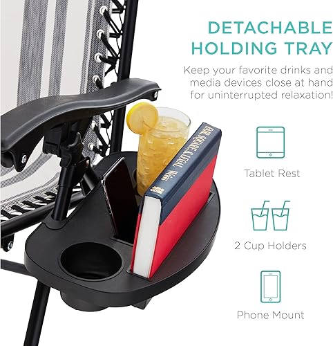 Miniatura 62 de Best Choice Products Juego de 2 sillas reclinables ajustables de malla de acero con gravedad cero con almohadas y bandejas portavasos, color arena