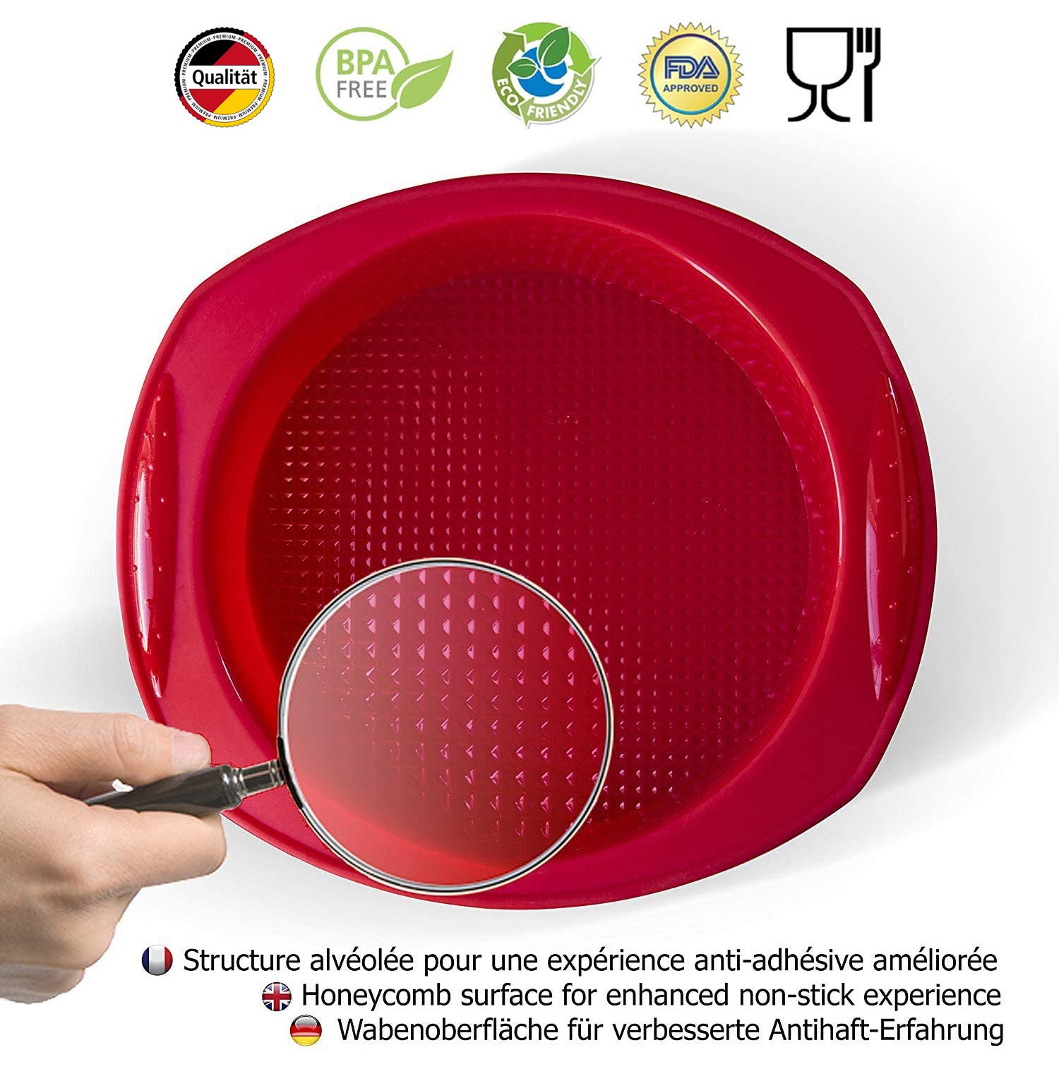 Backhaus Moule à Manqué en Silicone Platine Antiadhésif, Set à Pâtisserie Anti-adhérent - Moule à Gâteau Haut avec Spatule Maryse, La Meilleure alternative au Moule à Charnière - Rouge