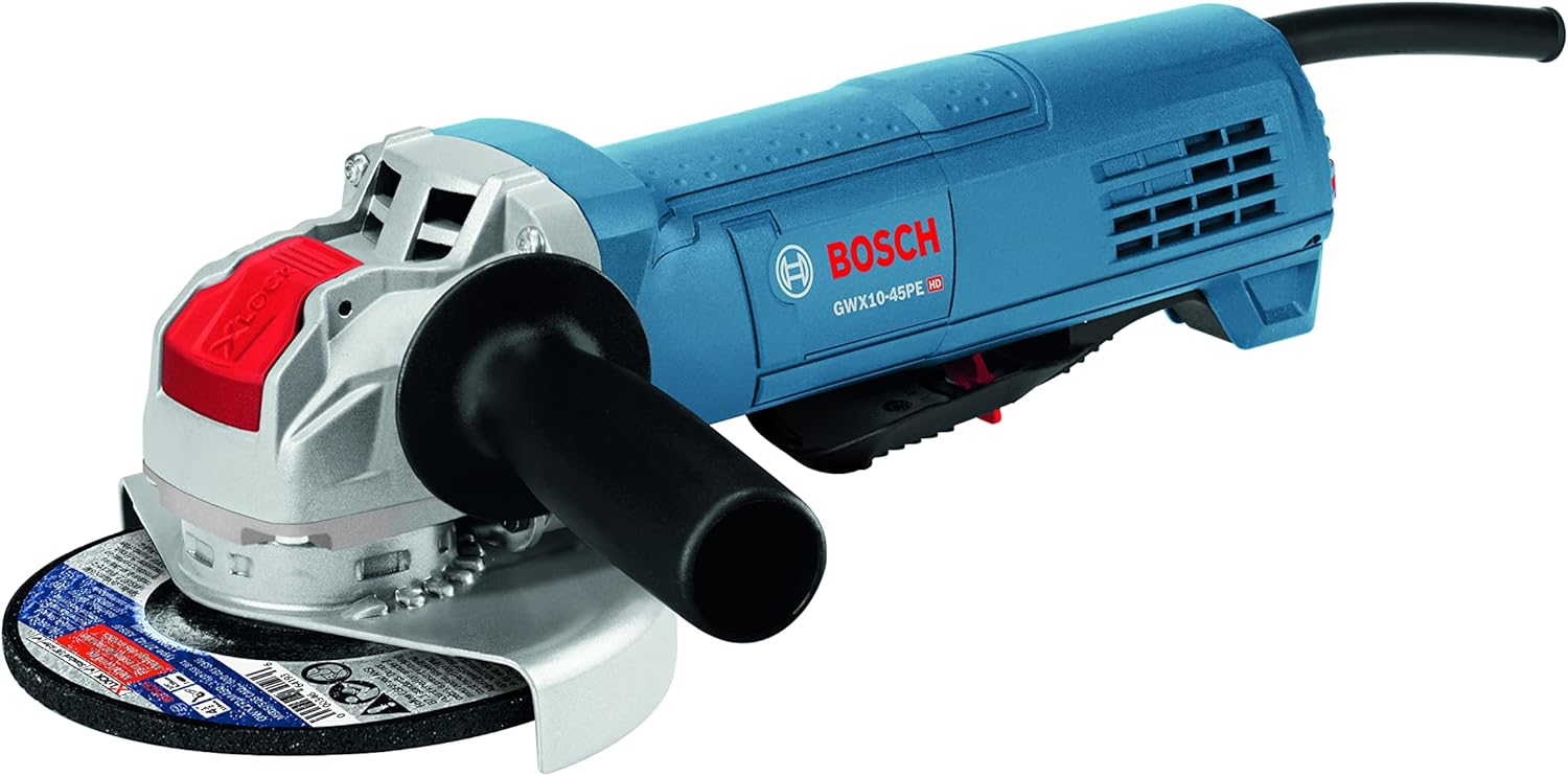 Bosch GWX10-45PE 4-1/2 In. X-LOCK Ergonomic Angle Grinder with Paddle Switch with CWX27M450 4-1/2 In. x .098 In. X-LOCK Arbor Type 27A (ISO 42) 30 Grit Metal Cutting and Grinding Abrasive Wheel