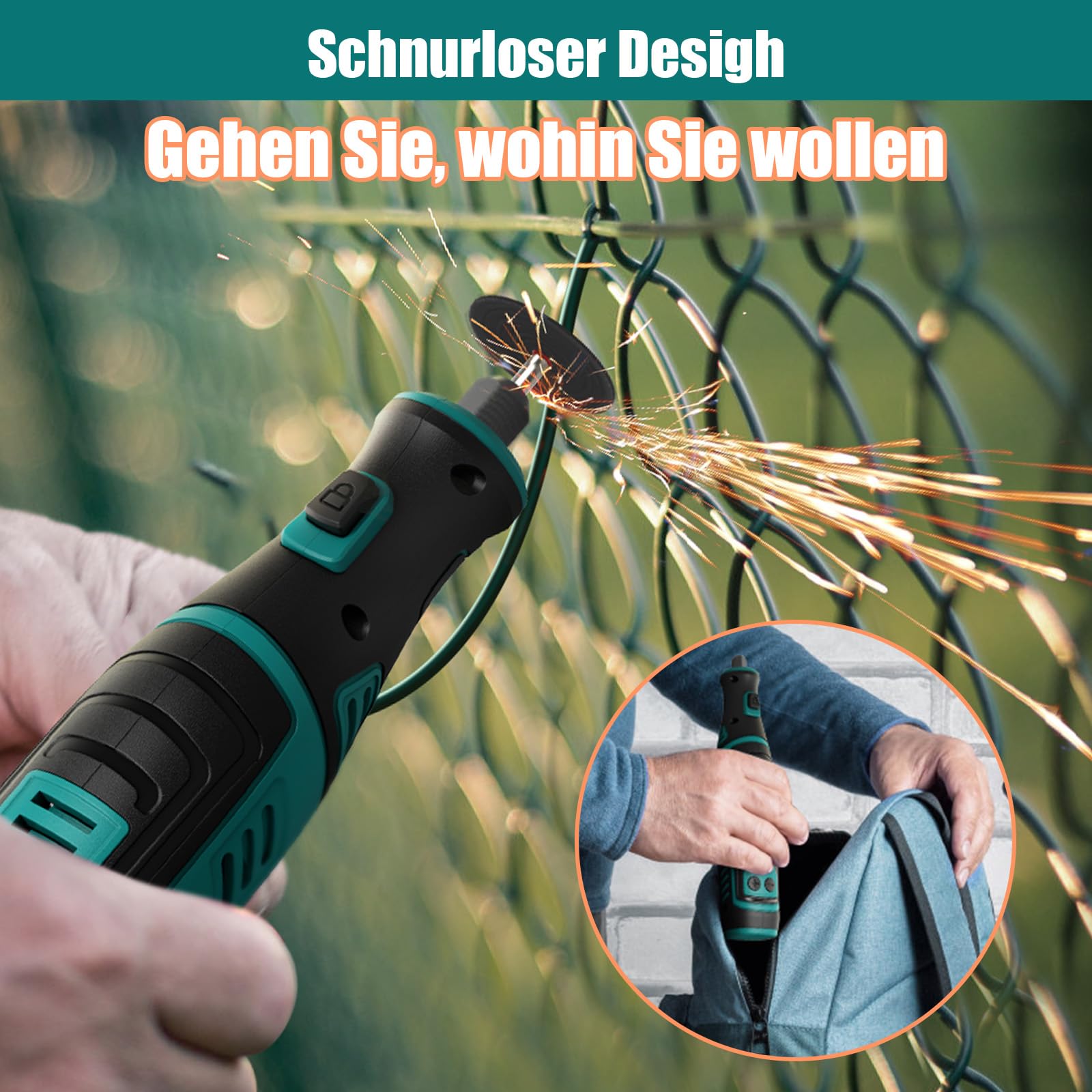 MASTER 8V 2.0Ah Akku Multifunktionswerkzeug Set mit 117 Zubehör, LED, 5-Gang, zum Bohren Gravieren Polieren Schleifen