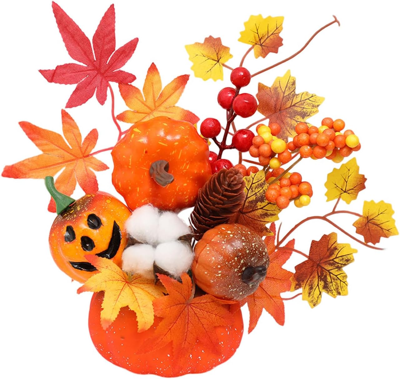 Goodern Artificial Pumpkin Thanksgiving Decoration,Thanksgiving Pumpkins Centerpieces Ornament Home Decorations,Halloween Fake Pumpkins Foam Pumpkins Decoration with Maple Leaves Berries-Style 2