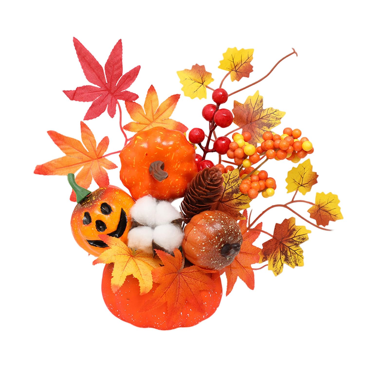 Goodern Artificial Pumpkin Thanksgiving Decoration,Thanksgiving Pumpkins Centerpieces Ornament Home Decorations,Halloween Fake Pumpkins Foam Pumpkins Decoration with Maple Leaves Berries-Style 2