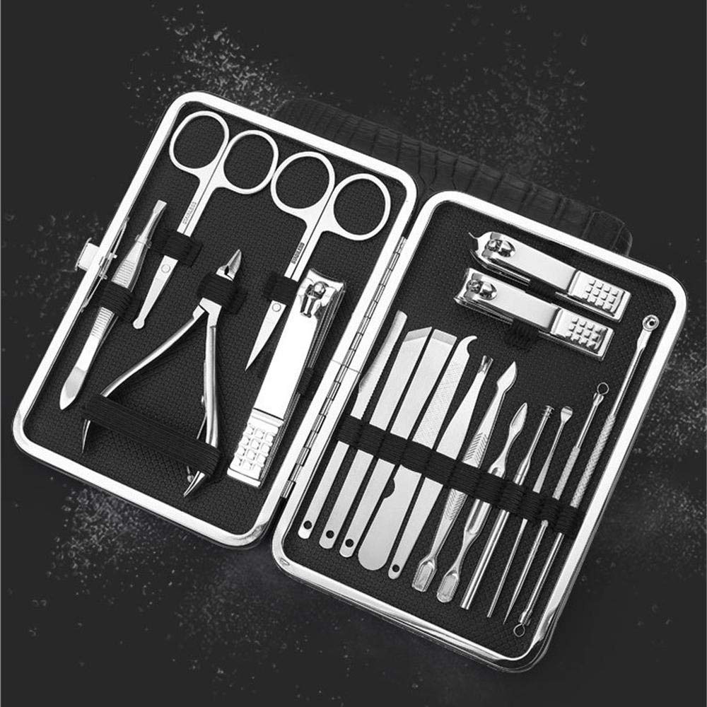Juego de manicura de 23 Piezas Kits de Aseo para Mujeres Juego de cortaúñas de Acero Inoxidable con Estuche portátil, Adecuado para Unisex-Blanco_Juego de 23 Piezas (Juego de 23 Piezas Negro)