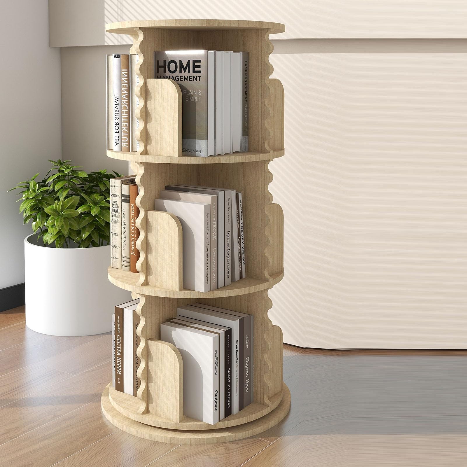 Libreria Girevole a Torre, scaffale portaoggetti Girevole a 6 Livelli, Porta CD in Legno da Pavimento per Piccoli spazi, per camere da Letto, soggiorni, Sale Giochi, 5 l